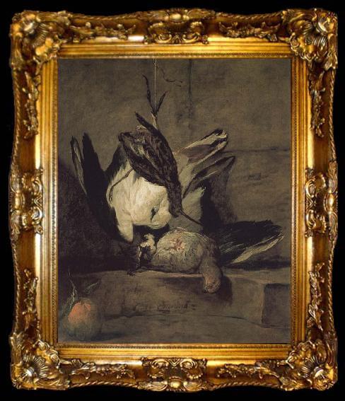 framed  Jean Baptiste Simeon Chardin Wheat gray partridges and Orange Chicken, ta009-2